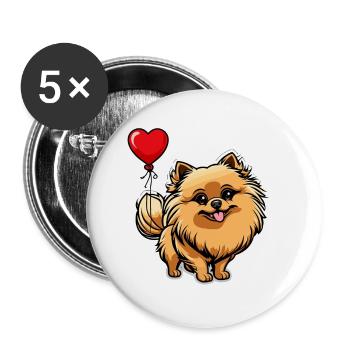 Zwergspitz Herz - Valentinstag - Buttons groß 56 mm (5er Pack) - Weiß - Vorne