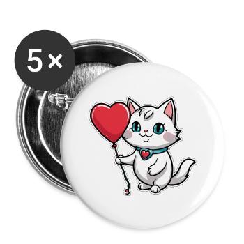 Cat Heart - Valentine's Day - Buttons large 2.2''/56 mm (5-pack) - white - Front