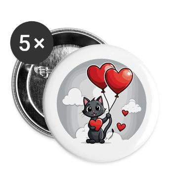 Katze Herz - Valentinstag - Buttons groß 56 mm (5er Pack) - Weiß - Vorne