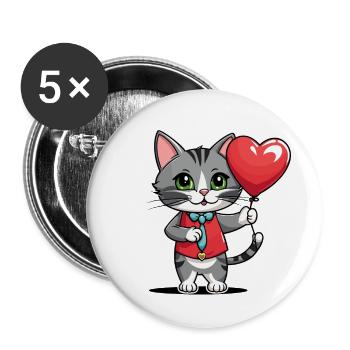 Coeur de chat - Saint-Valentin - Lot de 5 grands badges (56 mm) - blanc - Devant