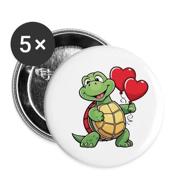 Schildkröte Herz - Valentinstag - Buttons groß 56 mm (5er Pack) - Weiß - Vorne