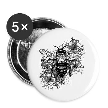 Süße Kleine Biene auf einer Blüten Blumen - Buttons groß 56 mm (5er Pack) - Weiß - Vorne