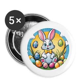 Osterhase Ostern Illustration - Buttons groß 56 mm (5er Pack) - Weiß - Vorne