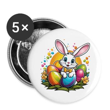 Osterhase Ostern Illustration - Buttons groß 56 mm (5er Pack) - Weiß - Vorne