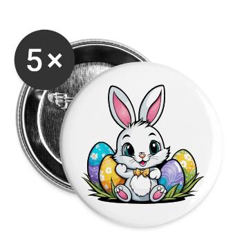 Osterhase Ostern Illustration - Buttons groß 56 mm (5er Pack) - Weiß - Vorne