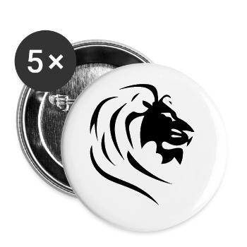 Mächtiger Löwenkopf mit Mähne Tattoo Style - Buttons groß 56 mm (5er Pack) - Weiß - Vorne