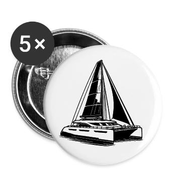 Sport Katamaran Doppelrumpf Segelboot mit Segeln - Buttons groß 56 mm (5er Pack) - Weiß - Vorne