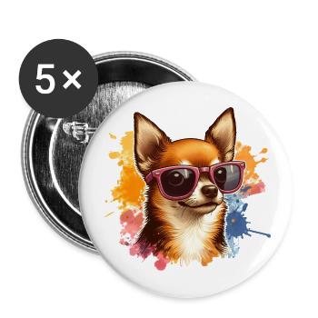 Cute Chihuahua Wearing Sunglasses - Buttons large 2.2''/56 mm (5-pack) - white - Front
