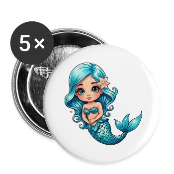 Mermaid fantasy illustration - Buttons large 2.2''/56 mm (5-pack) - white - Front