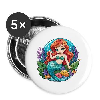 Meerjungfrau Fantasy Illustration - Buttons groß 56 mm (5er Pack) - Weiß - Vorne