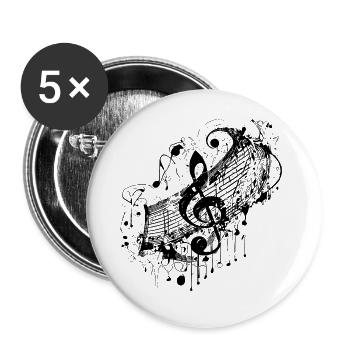 Vintage Musik Notenschlüssel im Tattoo Style - Buttons groß 56 mm (5er Pack) - Weiß - Vorne