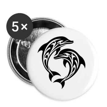 Tribal Tattoo Springende Delfine - Buttons groß 56 mm (5er Pack) - Weiß - Vorne