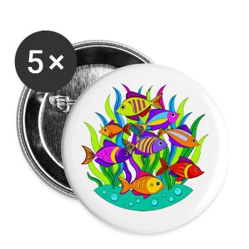 Shoal of fish among the seaweed - Buttons large 2.2''/56 mm (5-pack) - white - Front