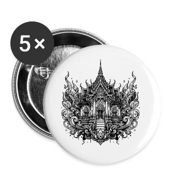 Klassischer landestypischer Thailand Tempel - Buttons groß 56 mm (5er Pack) - Weiß - Vorne