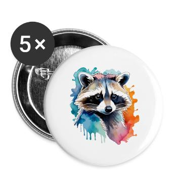 Illustration aquarelle de raton laveur - Lot de 5 grands badges (56 mm) - blanc - Devant