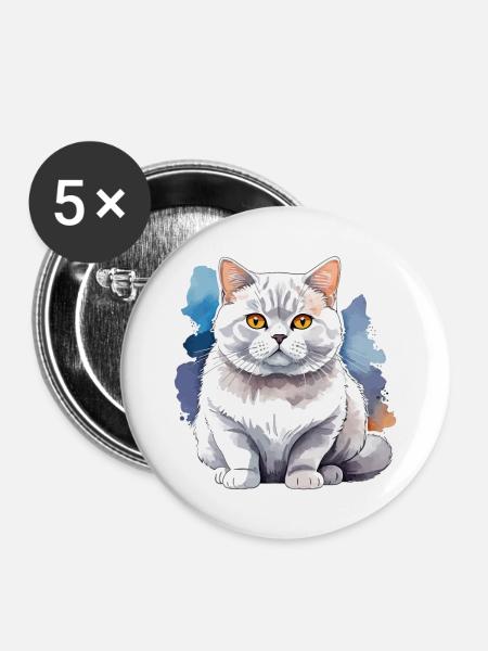 Britisch Kurzhaar Aquarell - Buttons groß 56 mm (5er Pack) - Weiß