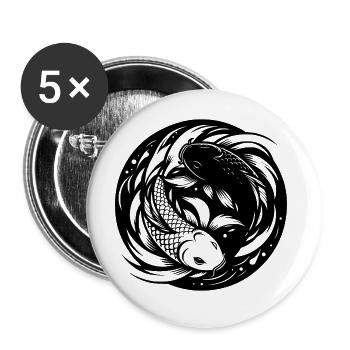 Koi Carp Yoga Circle Yin and Yang Style - Buttons large 2.2''/56 mm (5-pack) - white - Front