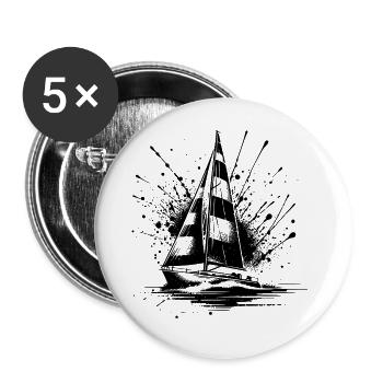 Segelboot mit Wellengang Splash Optik - Buttons groß 56 mm (5er Pack) - Weiß - Vorne