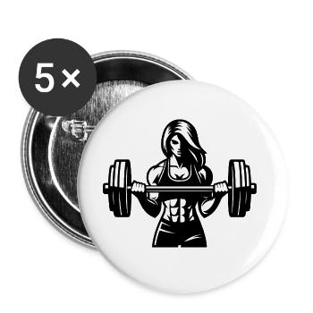 Krafttraining für Frauen - Eisen und Stärke spüren - Buttons groß 56 mm (5er Pack) - Weiß - Vorne