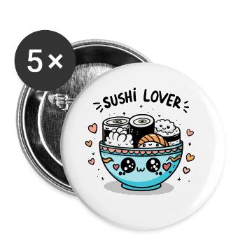 Sushi lover, j’aime les sushis - Lot de 5 grands badges (56 mm) - blanc - Devant
