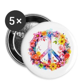 Hippie Peace Flower Power Outfit weiß Karneval Kos - Buttons groß 56 mm (5er Pack) - Weiß - Vorne