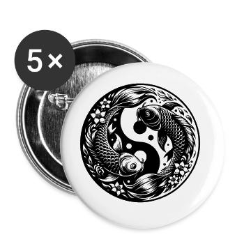 Eleganter Yin und Yang Koi Karpfen Yoga Kreis - Buttons groß 56 mm (5er Pack) - Weiß - Vorne