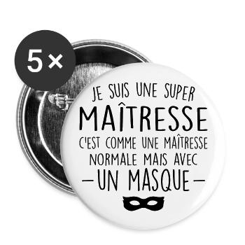 Eine Supermeisterin - Beeindruckende Herrin - Buttons groß 56 mm (5er Pack) - Weiß - Vorne
