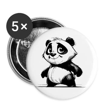 Cute Panda Baby Bear with Big Eyes Sketch - Buttons large 2.2''/56 mm (5-pack) - white - Front