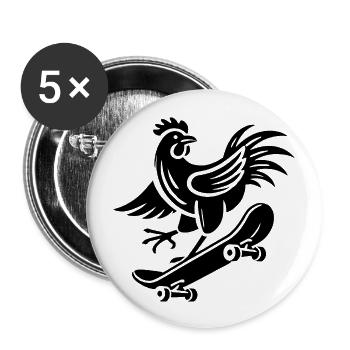 Chicken Rooster Hen Skater Silhouette Minimalist - Buttons large 2.2''/56 mm (5-pack) - white - Front