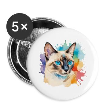 Siamkatze Wasserfarben - Buttons groß 56 mm (5er Pack) - Weiß - Vorne