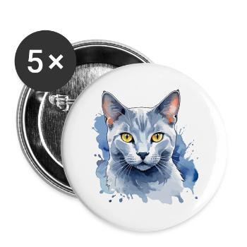 Chat bleu russe Aquarelle - Lot de 5 grands badges (56 mm) - blanc - Devant