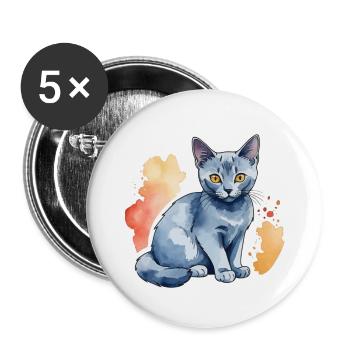Chat bleu russe Aquarelle - Lot de 5 grands badges (56 mm) - blanc - Devant