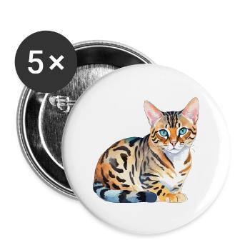 Bengalkatze Wasserfarben - Buttons groß 56 mm (5er Pack) - Weiß - Vorne