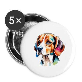 Beagle Wasserfarben - Buttons groß 56 mm (5er Pack) - Weiß - Vorne