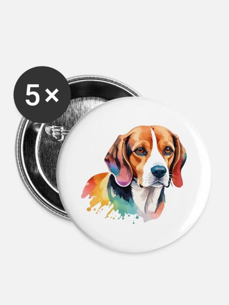 Beagle Wasserfarben - Buttons groß 56 mm (5er Pack) - Weiß