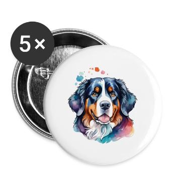 Berner Sennenhund Wasserfarben - Buttons groß 56 mm (5er Pack) - Weiß - Vorne