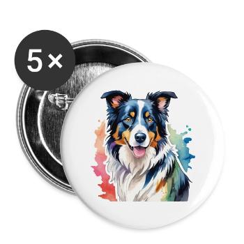 Border Collie Watercolors - Buttons large 2.2''/56 mm (5-pack) - white - Front