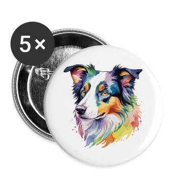 Border Collie Watercolors - Buttons large 2.2''/56 mm (5-pack) - white - Front