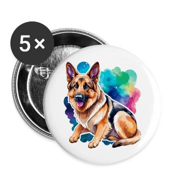 Deutscher Schäferhund Wasserfarben - Buttons groß 56 mm (5er Pack) - Weiß - Vorne