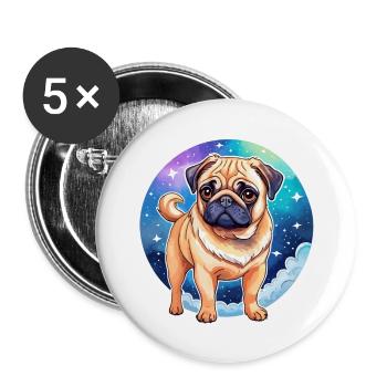 Mops Wasserfarben - Buttons groß 56 mm (5er Pack) - Weiß - Vorne