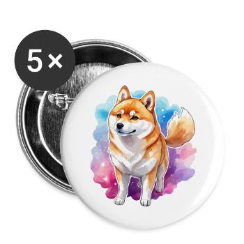 Shiba Inu Watercolors - Buttons large 2.2''/56 mm (5-pack) - white - Front