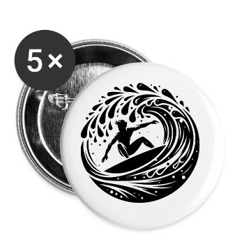 Profi Surfer der in Welle Tunnel surft - Buttons groß 56 mm (5er Pack) - Weiß - Vorne