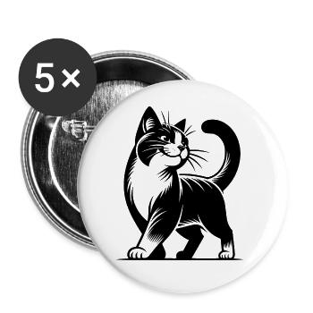 Elegante Stuben Katze mit süssem Blick - Buttons groß 56 mm (5er Pack) - Weiß - Vorne