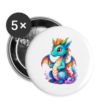 Drache Wasserfarben - Buttons groß 56 mm (5er Pack) - Weiß - Vorne