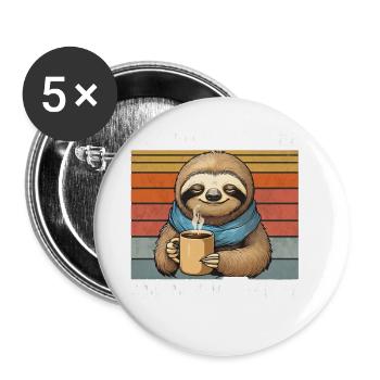 Lustiges Faultier mit Kaffee Tasse Vintage Retro - Buttons groß 56 mm (5er Pack) - Weiß - Vorne