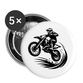 Gelände Maschine im Sprung Hobby Motorsport - Buttons groß 56 mm (5er Pack) - Weiß - Vorne