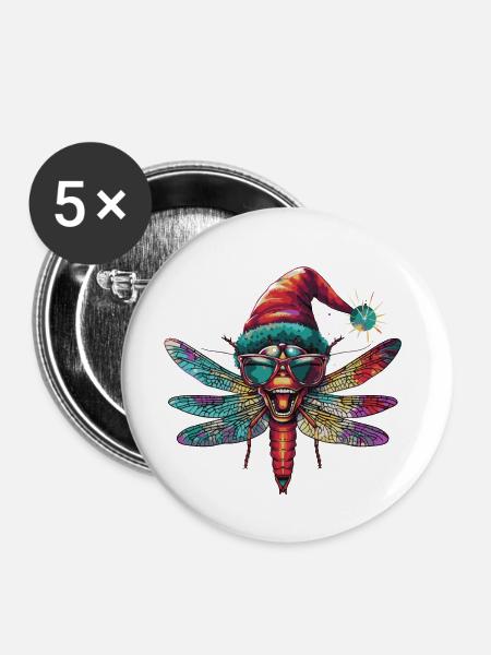 Libelle Weihnachten Lustig - Buttons groß 56 mm (5er Pack) - Weiß