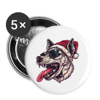 Hyène Noël drôle - Lot de 5 grands badges (56 mm) - blanc - Devant