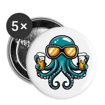 Octopus après-ski beer - Buttons large 2.2''/56 mm (5-pack) - white - Front