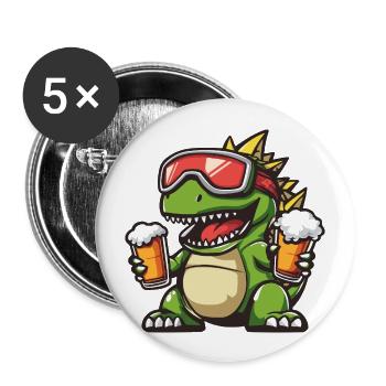 Dinosaurier stegosaurus Apres Ski Bier - Buttons groß 56 mm (5er Pack) - Weiß - Vorne